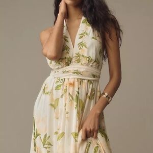 Farm Rio x Anthropologie V-Neck Floral Chiffon Maxi Dress